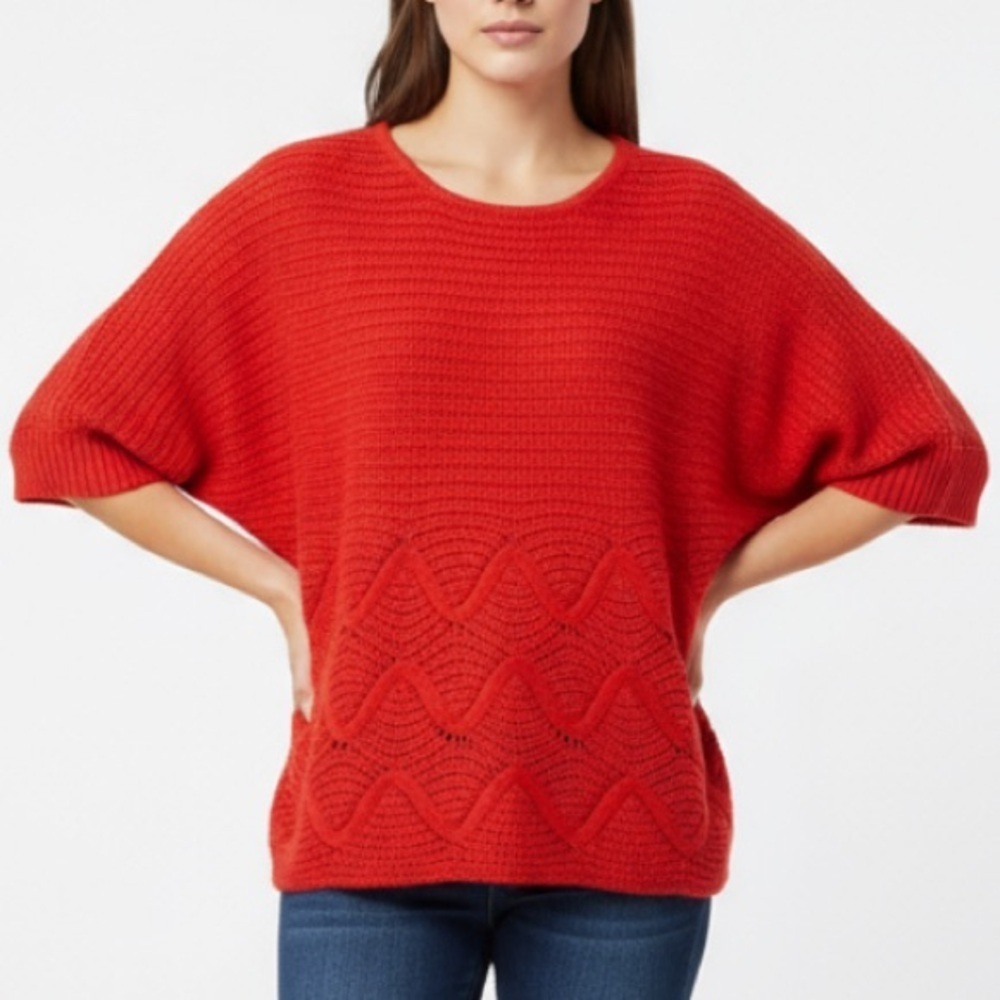 Red Sweater wave short sleeves LARGE Dolman Worthington sleeve knit
